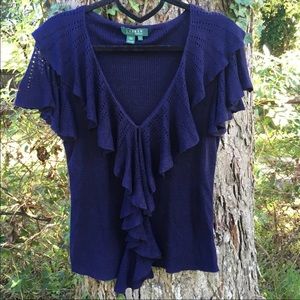 Navy Blue Button Up Sweater Top/Size Large